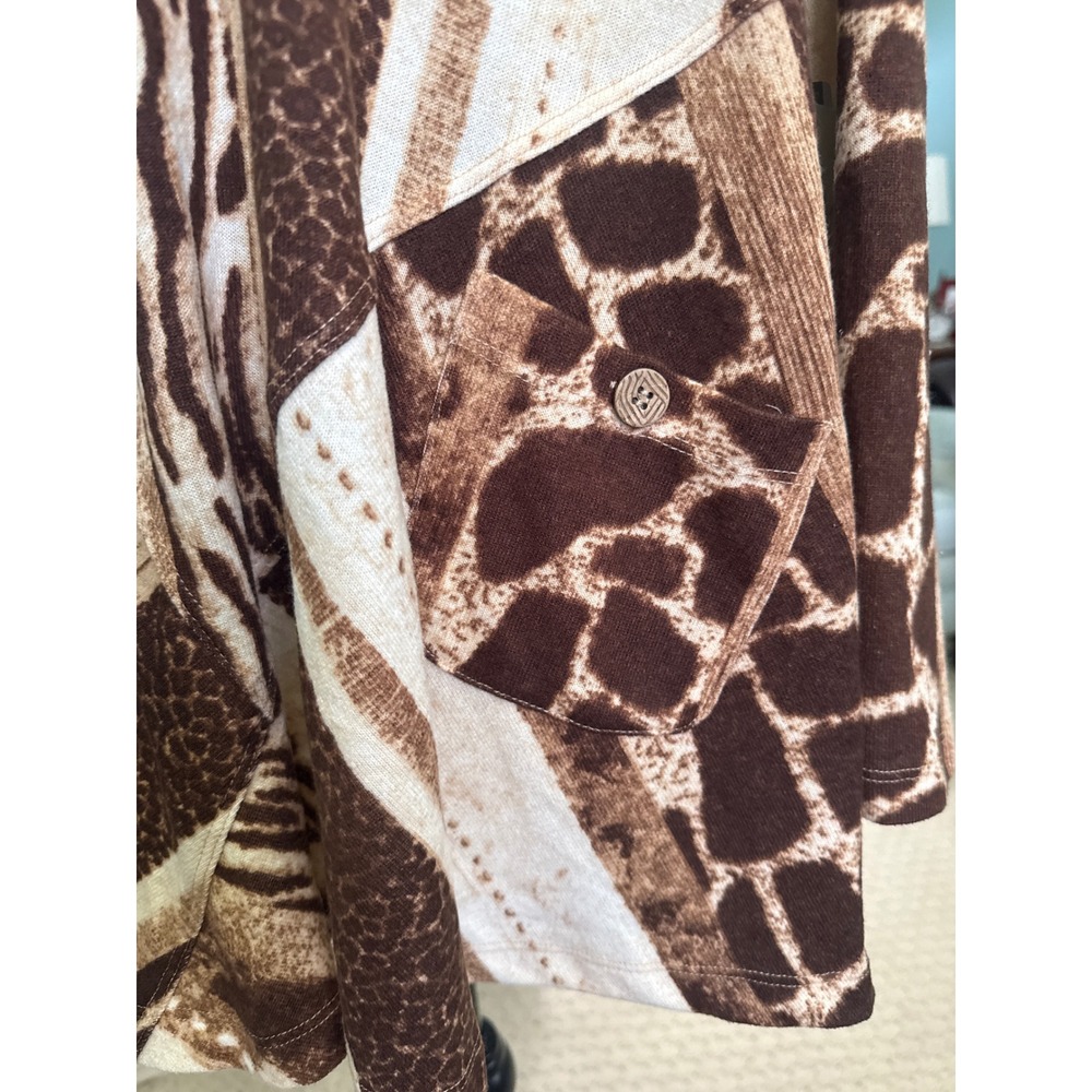 Multiples Natural Attraction Animal Print Cowl Neck Tunic Top XL Brown M42608TM - Picture 2 of 5